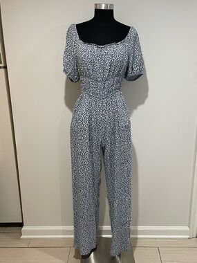 Sincerely Jules Blue Floral Puff-Sleeve Jumpsuit